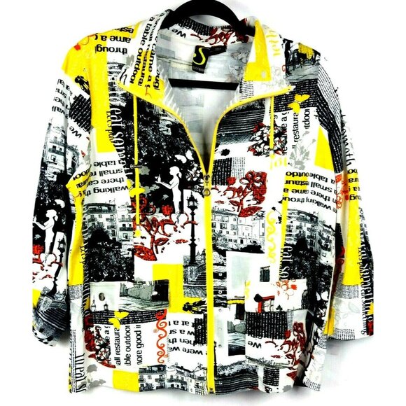 Collagecore Athleisure Abstract Yellow Jacket Women SIze Large Scenic Full Zip - Picture 9 of 9